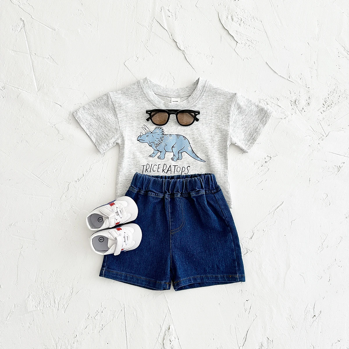 Baby Boy Clothes Set Dinosaur Print Cotton Short Sleeved T-shirt +Denim Shorts Girls Clothes 0-3Years Children Summer Suit