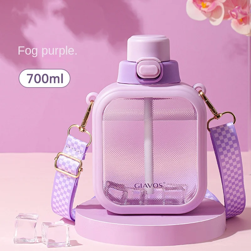 

Sugar Cup High Beauty and Large Capacity Water Cup Women's Cute Portable Square Skew Cross Water Bottle Summer Space Cup