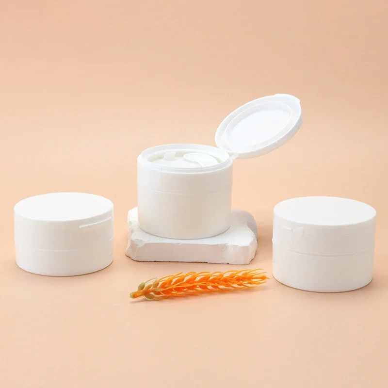 Refillable Bottle With Hand Pulled Mat And Spoon Face Cream Jar Cosmetic 50/80/100g Box White Empty Plastic Flip-Top Container