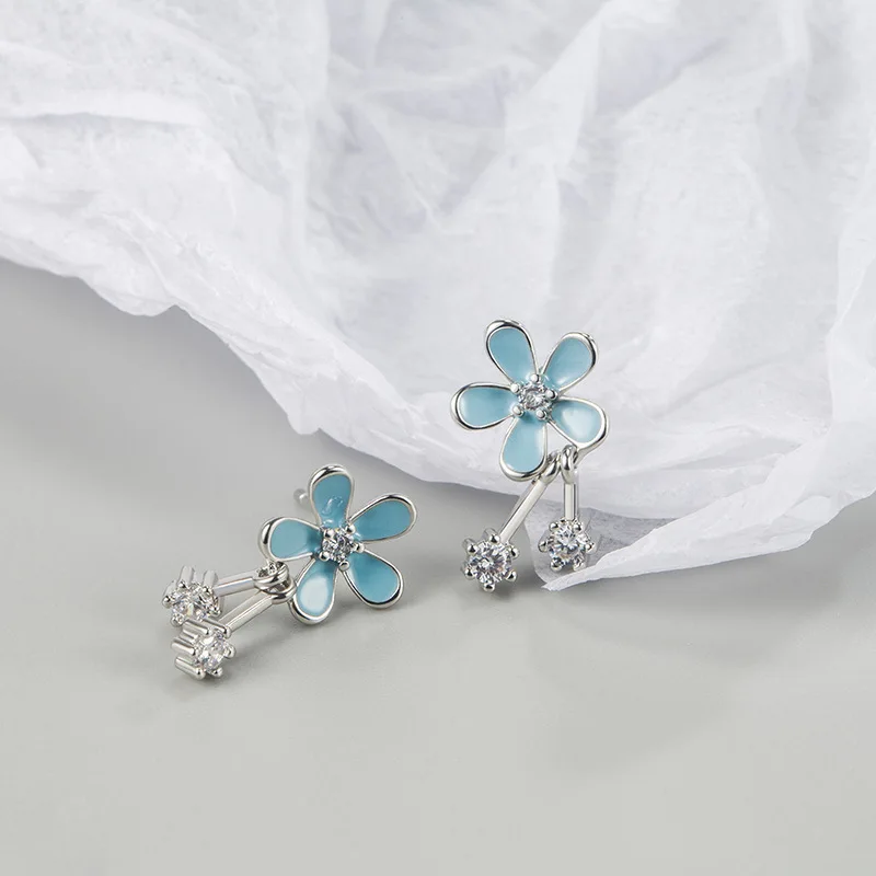 Cute Daisy Tiny Flower Stud Earrings For Lady Girls Crystal White Copper Light Blue Epoxy Female Exquisite Earring Jewelry Gift