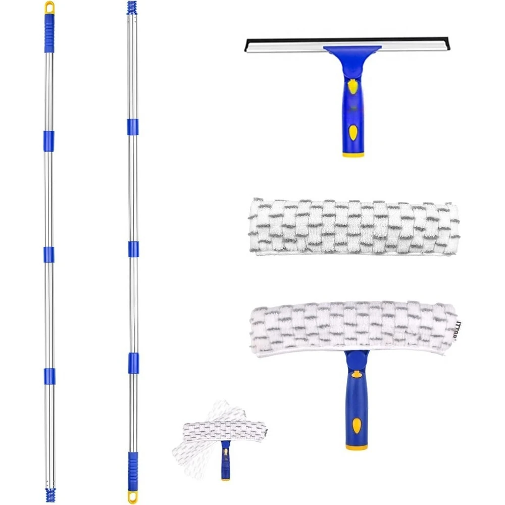 

Adjustable 60 to 72 Inch Telescopic Window Squeegee Kit with Microfiber Pads and Stainless Steel Pole for Home Car Glass