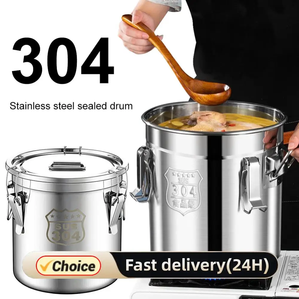 6/12/21/33L 304 Stainless Steel Airtight Canister with Seal Lid Kitchen Canister with Handles for Home Kitchen Bar Restaurants