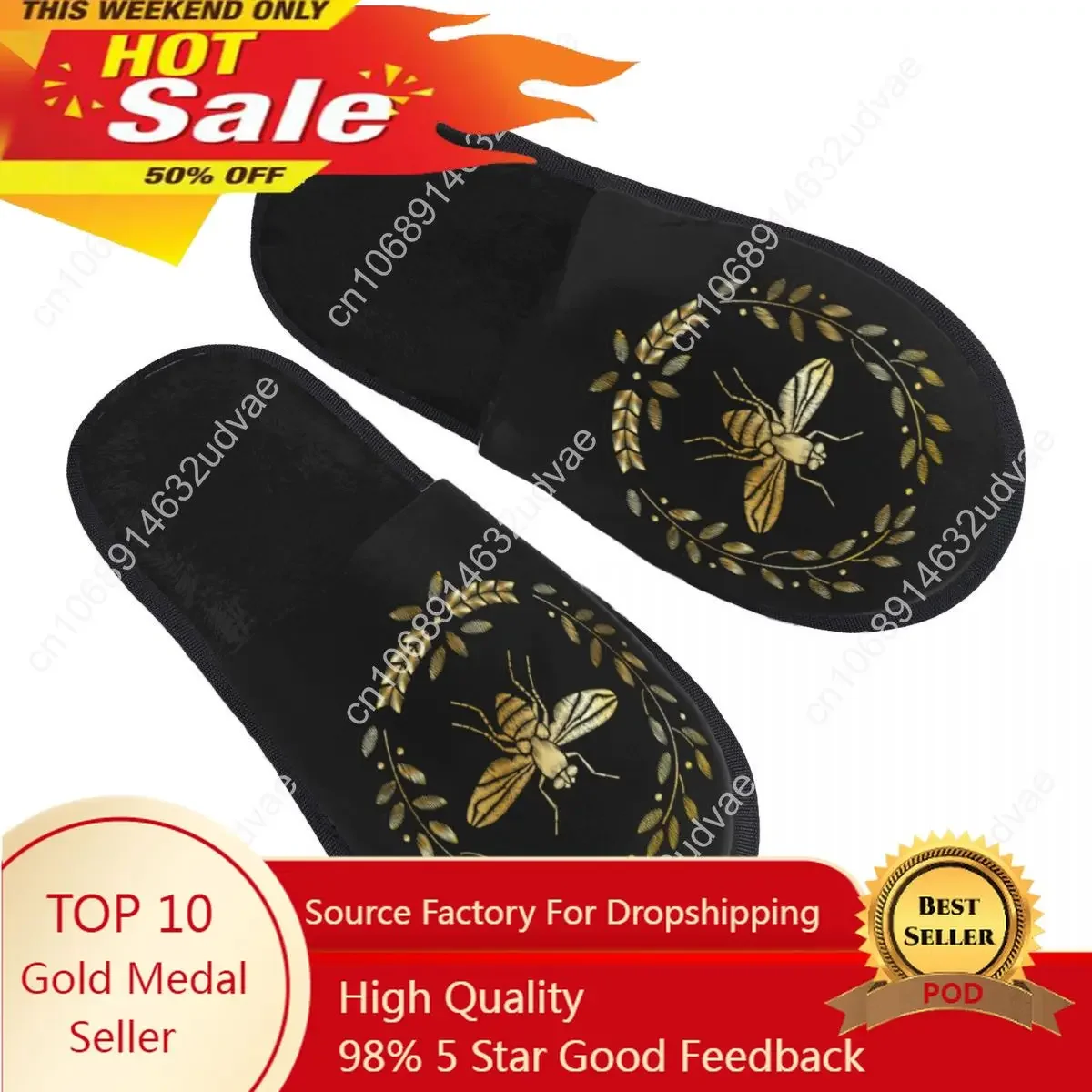 

Indoor Embroidered Bee Warm Slippers Winter Home Plush Slippers Fashion Home Soft Fluffy Slippers