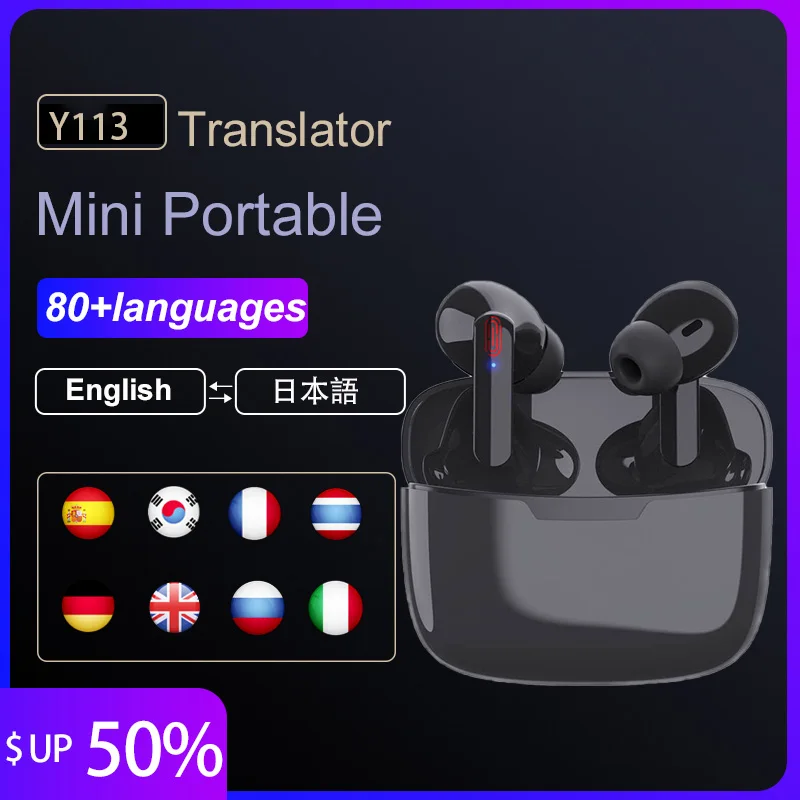 Écouteurs sans fil Bluetooth TWS, 80 langues, traduction instantanée