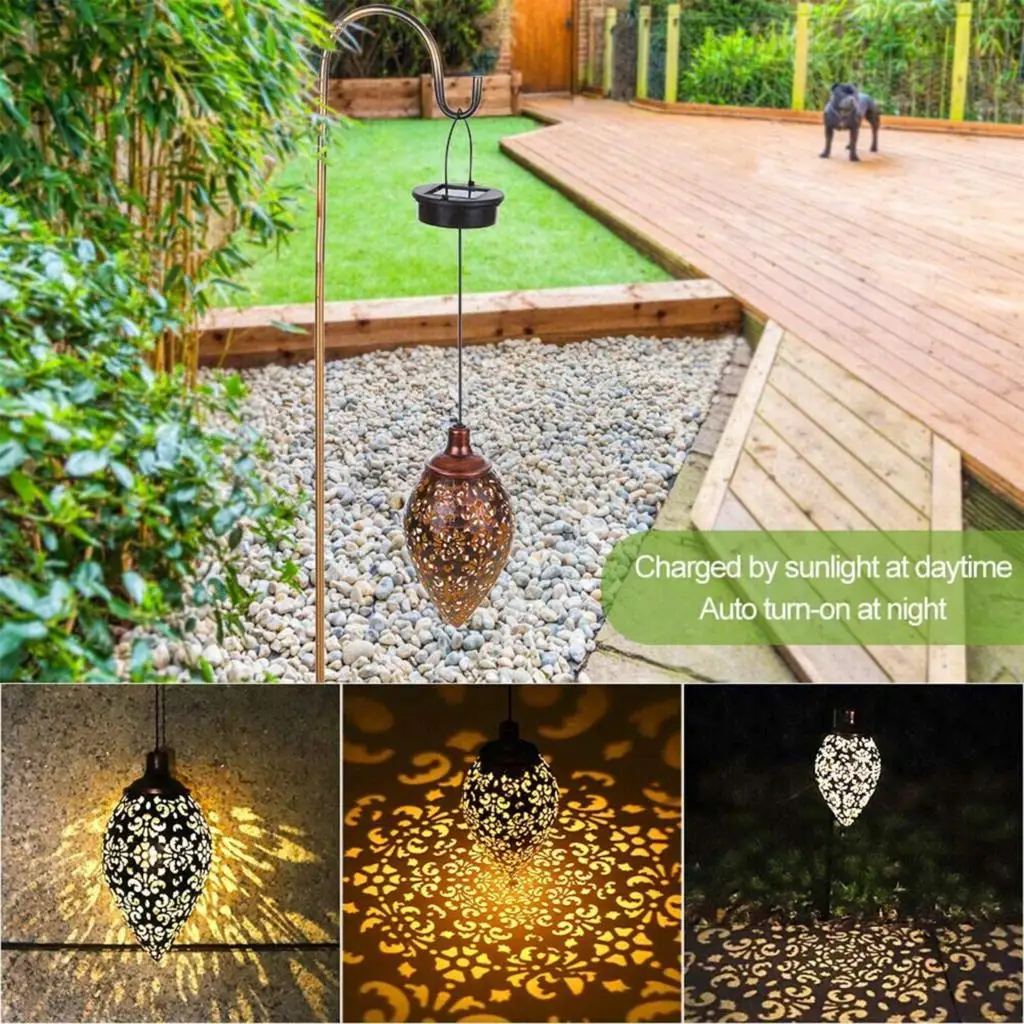 Solar LED Garden Art Light Sunlight Hanging Lights Olive Shaped Yard Lantern Garden Decoration Outdoor for Courtyard Patio Path