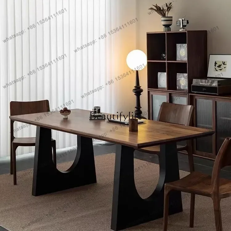 Best Sellers Japanese-style solid wood dining table walnut color living room simple rectangular large board dining desk inte