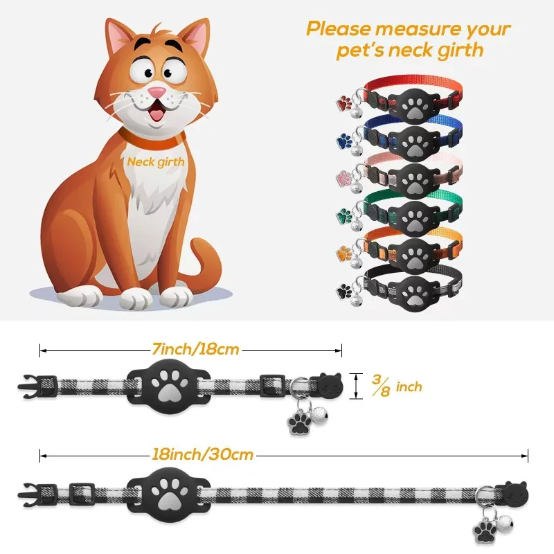 Pet Collar for Airtag Cat Collar Paw Bell Pendant Collar Locator Collar GPS Trackers Pets Accessories (Excluding Tracker) view 2