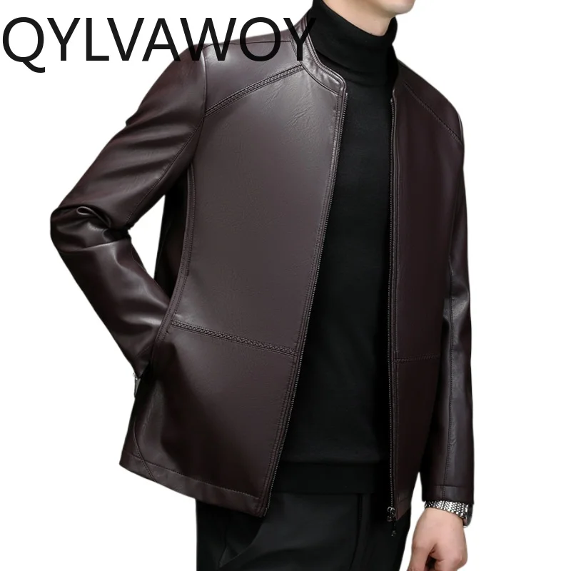 

QYLVAWOY PU Leather Jacket Man Motorcycle Jacket Slim-fit Short Jacket Thickened Jackets for Man Fleece-lined Coats Chaquetas