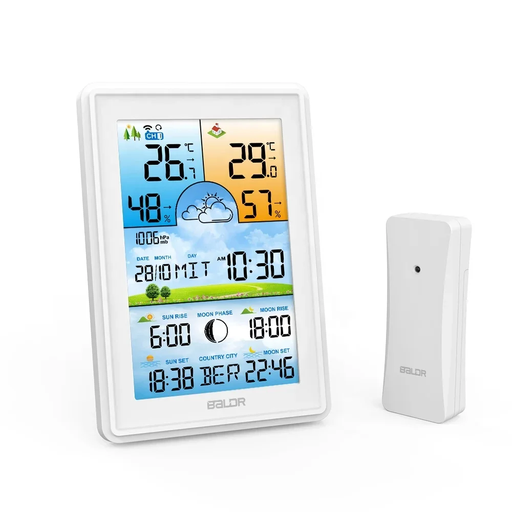 

BALDR B0360 Digital Wireless Weather Station Radio Indoor Outdoor Temperature Sensor Weather Forecast Barometer Wall Thermometer