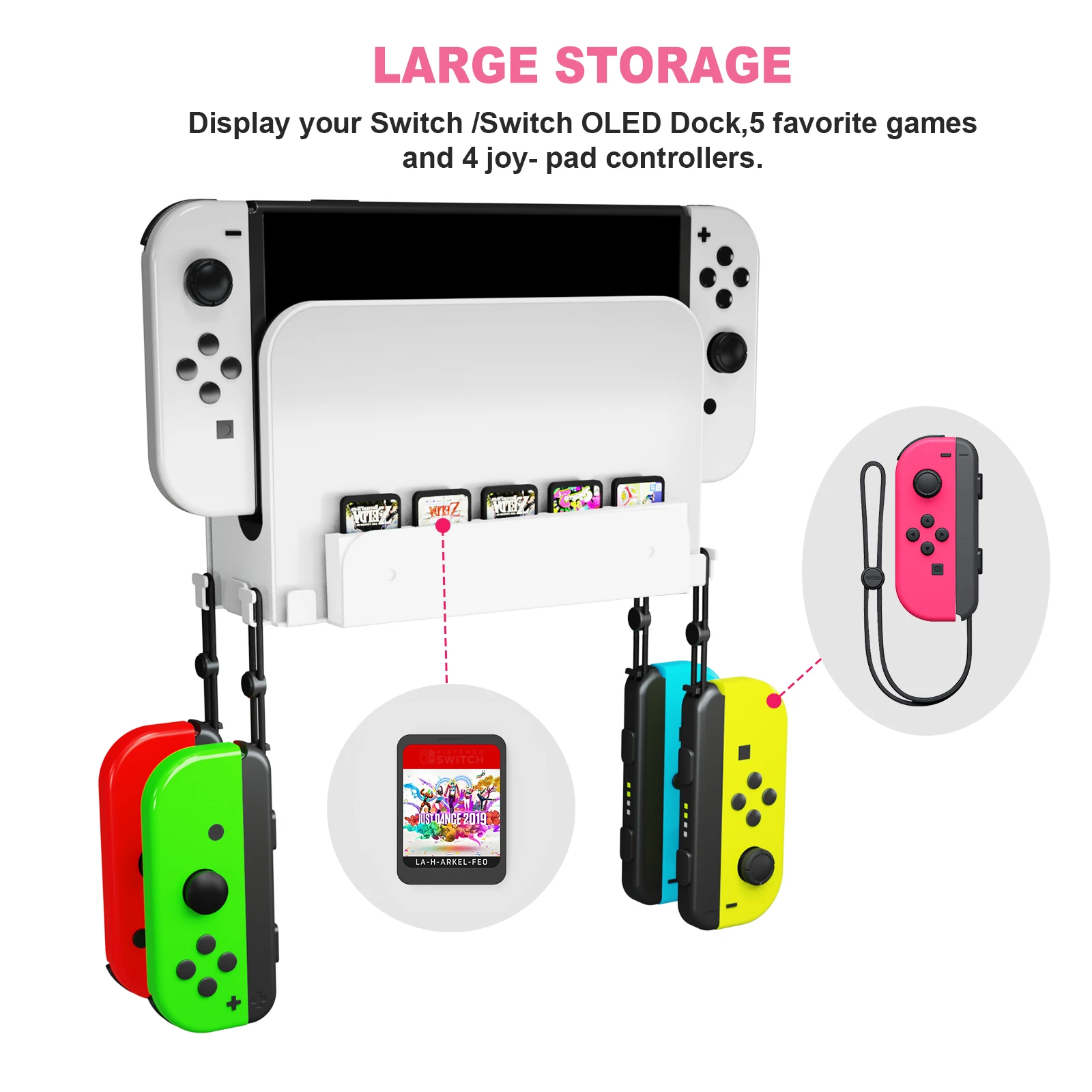 Wall Mount for Switch for Switch OLED Console Grip Universal Game Card Holder 2-in-1 Wall Bracket Magnetic Charging Strap