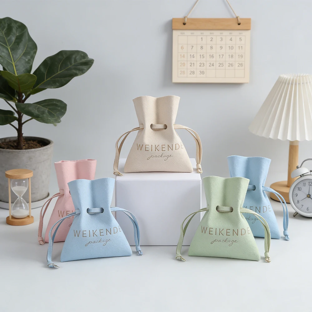 

50pcs Microfiber Jewelry Pouches Dark Green Gift Bags Velvet Drawstring Custom Rings Soap Organizer Packaging Wedding Favors Bag