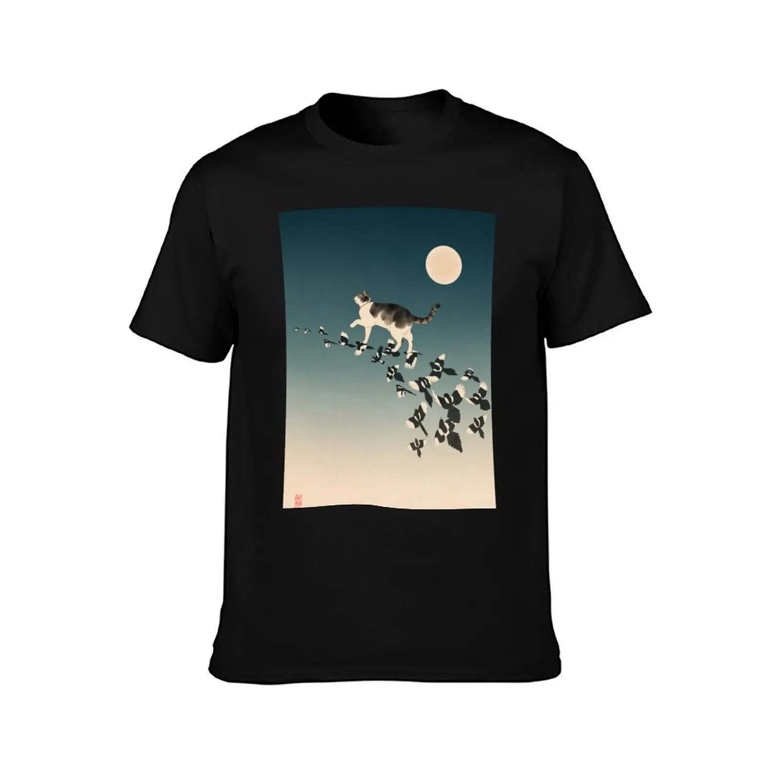 Cat Walking on Magpie Bridge T-Shirt Summer Casual Cotton Tee Oversized Streetwear Tops Vintage Graphic Print 100% Cotton