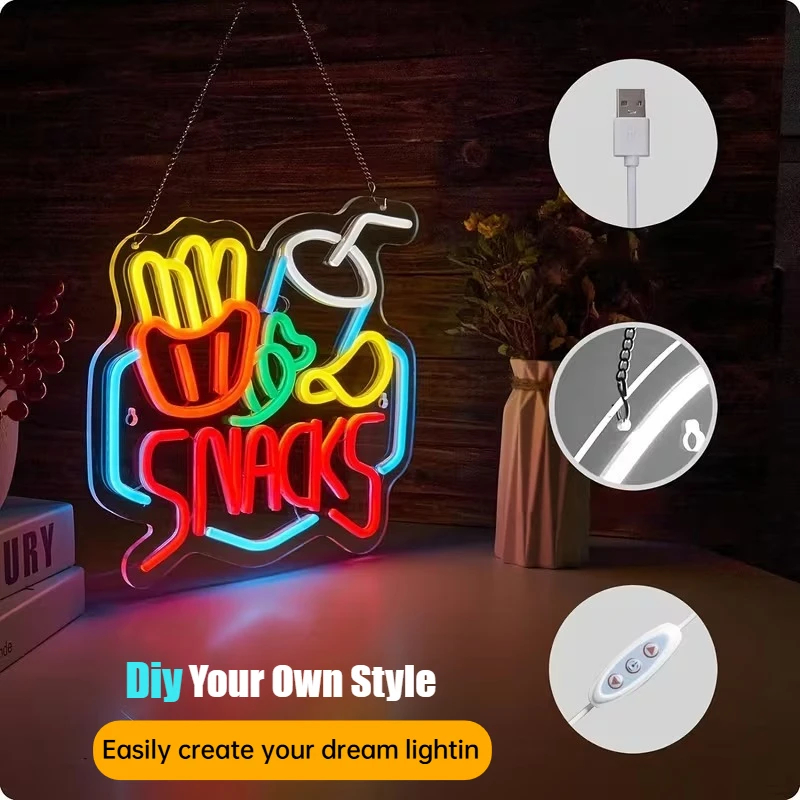 Niestandardowe neonowe oświetlenie dla POHANIEŻEŃ Frytki Napoje Tablice LED z podświetleniem Akrylowe oświetlenie do dekoracji sklepów