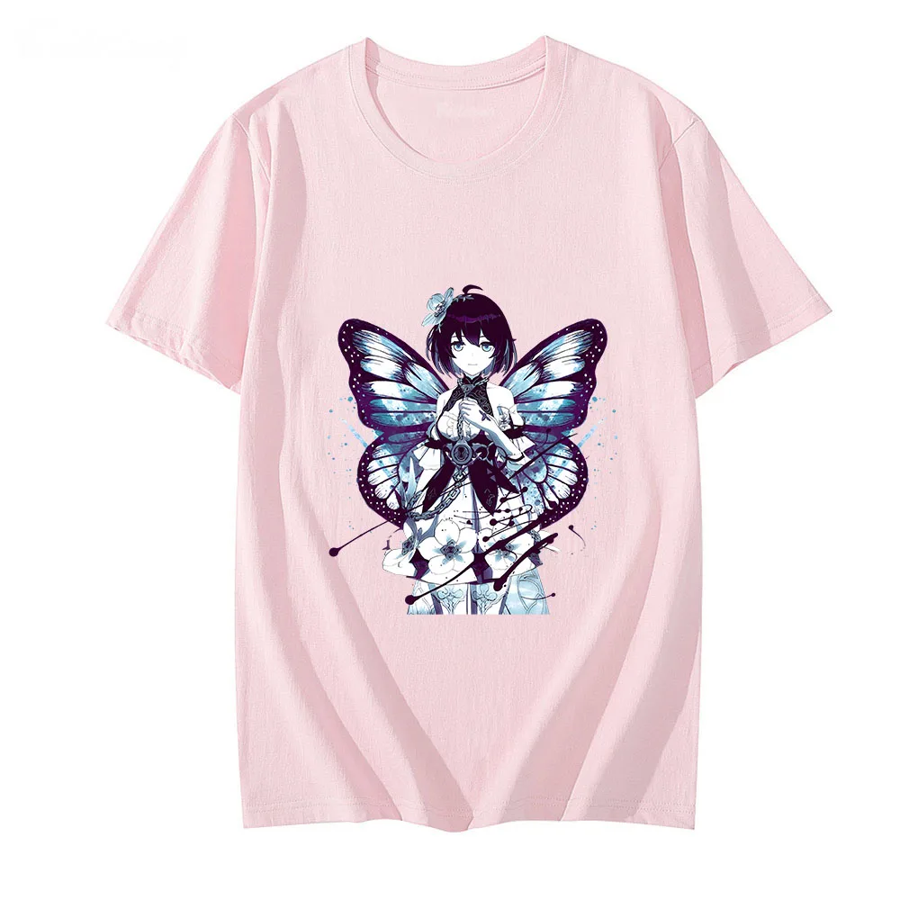 Honkai Impact 3rd MiHoYo Smile T-shirts MEN Butterfly Flower T Shirts 100% Cotton High Quality Tshirts Sense of Design Casual