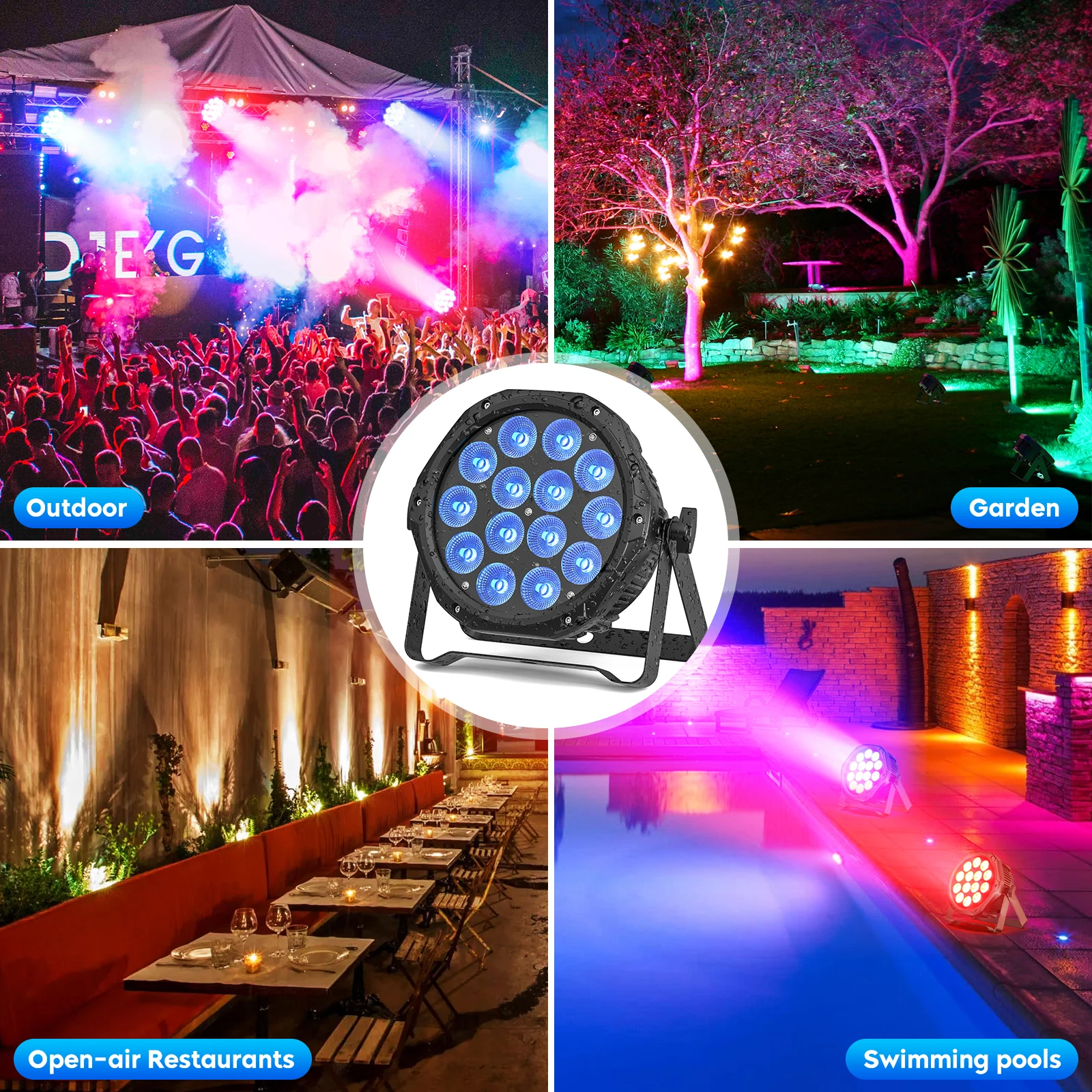 4PCS Waterproof Par Lights 14x10W RGBW LED Par Light Sound Control Stage Lighting Effect Strobe Lights for Party Wedding Theater