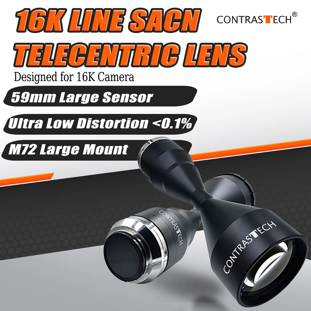 16K Line Scan Telecentric Lens 59mm Large Format Industrial Machine Vision Lens M72 High Resolution Inspection Measurement