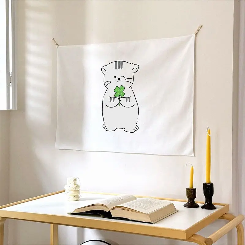 VIKAMA Cartoon Cat Clover Covering Curtain Korean Door Curtain Partition Curtain Kitchen Cabinet Sink Home Decoration
