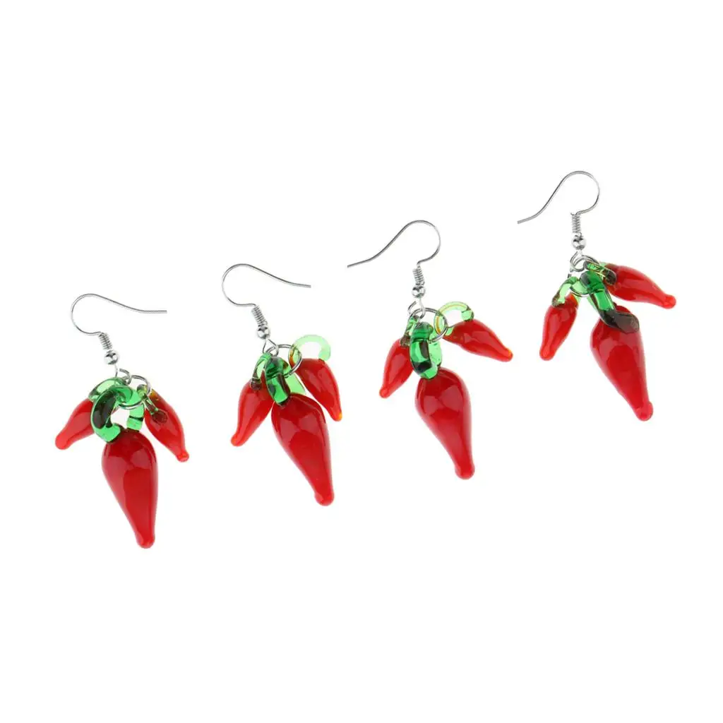 5-6pack 2 Pairs Glass Cluster Chili Pepper Dangle Earrings Evening Party Earring