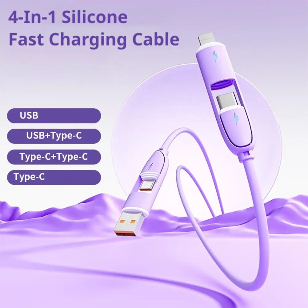 4-In-1 Fast Charging 6a Data Cable Usb Cable Type C Usb Micro For Iphone Samsung Huawei Xiaomi Multi Port Multiple Charging Wire