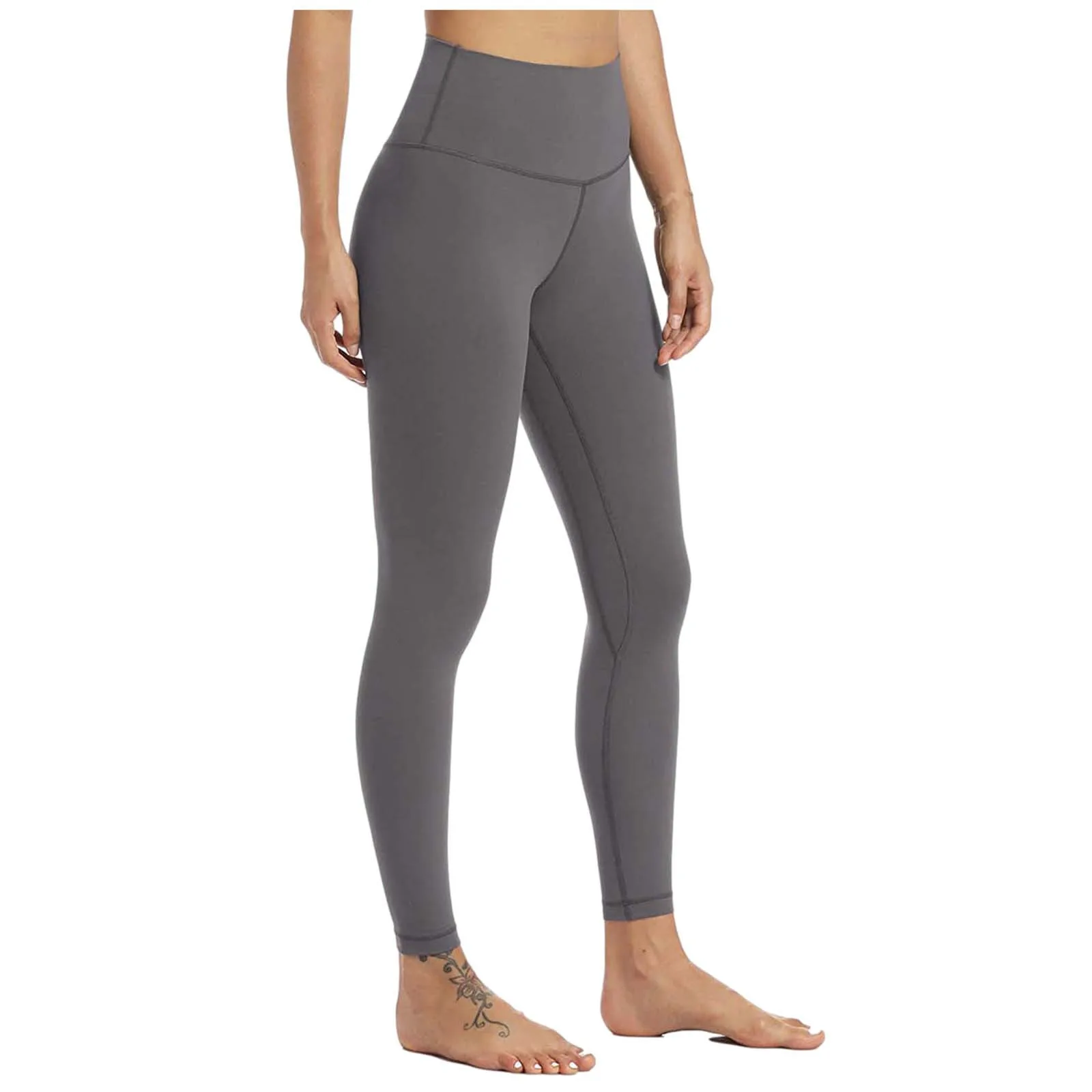 Pantaloni da Yoga Skinny Fitness a vita alta da donna pantaloni da donna alla caviglia con elastico in vita tinta unita