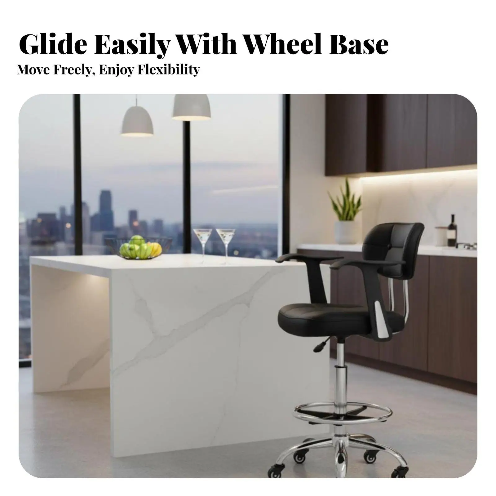 Adjustable Rolling Drafting Chair 360-Degree Rotating Task Stool Circular Footrest Office Furniture for Receptionists,