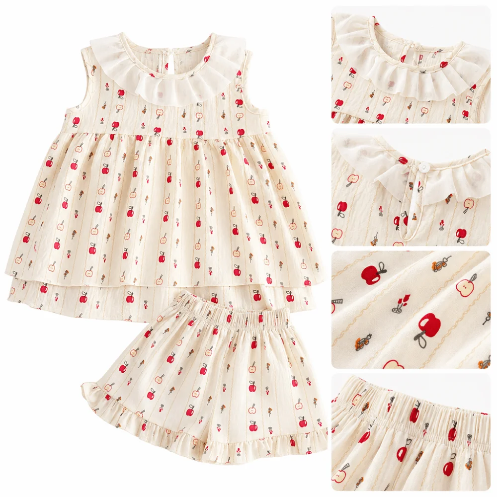 Breathable Floral Print Two-Piece Sleeveless Princess Set 1-4Y Polyester Fiber Sleeveless Outfit Top + Shorts Set Floral Print