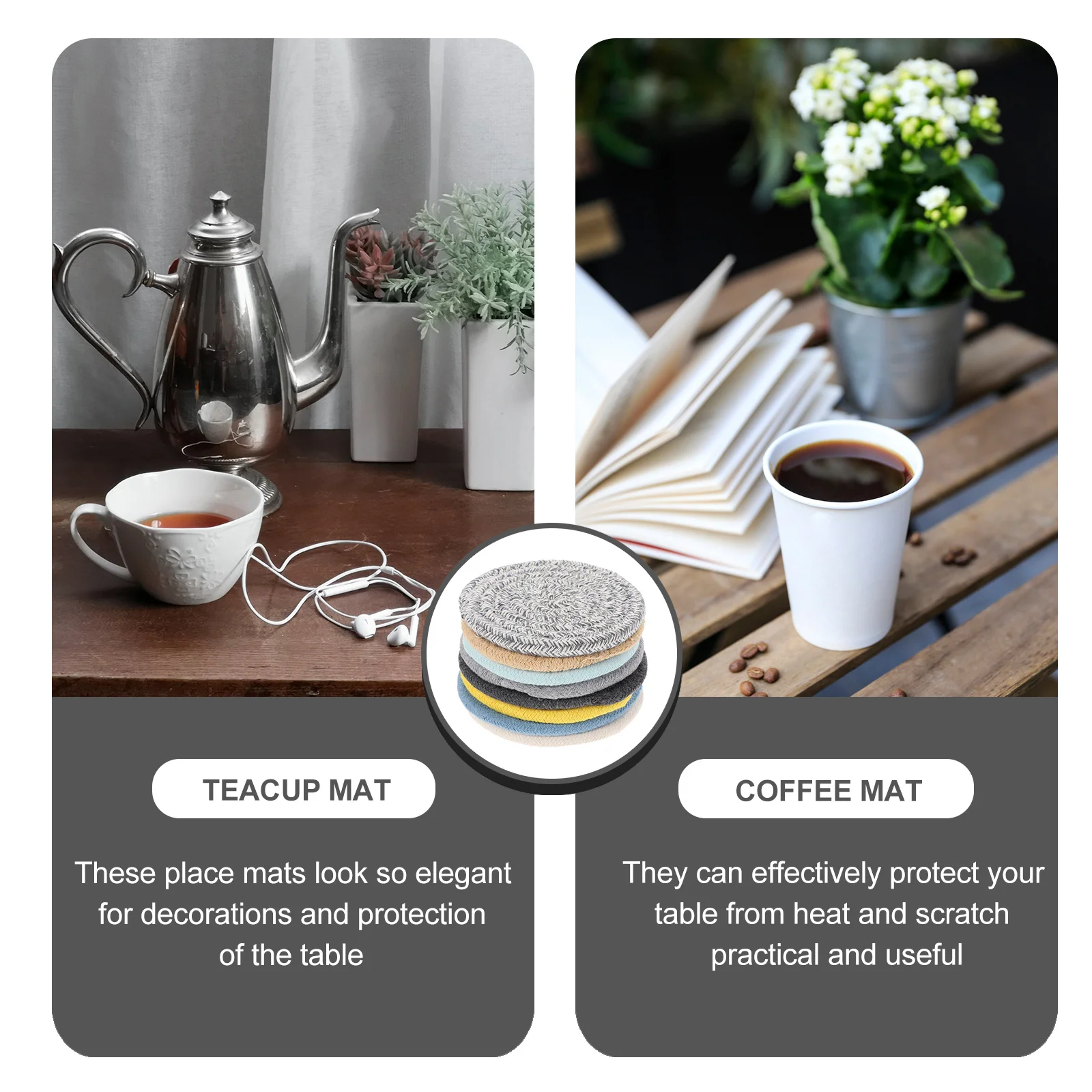 

8Pcs Cotton Rope Coasters Set Woven Drink Protectors for Table Heat Scratch Resistance Home Kitchen Decor Braided Cup Mats