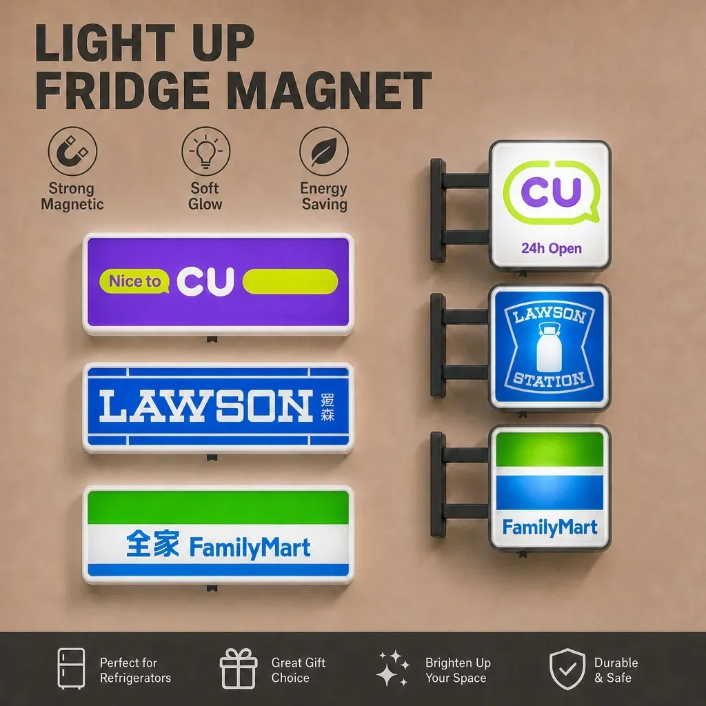 Light Up Refrigerator Magnet Convenience Store Mini Light Box Sign Magnetic Night Light For Kitchen Coffee Machine Decor