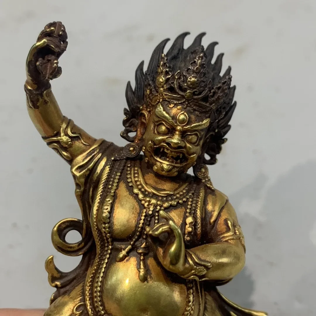 Tibetan legend, purple copper and real gold, big black and dark, the statue of the God of Wealth depicted with gold ornaments, h