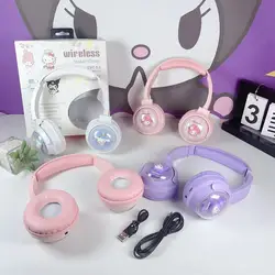 Sanrio Bluetooth Headphones Kids Kuromi Hello Kitty Earphones Computer Cell Phone Music Stereo Wireless Bluetooth Headset