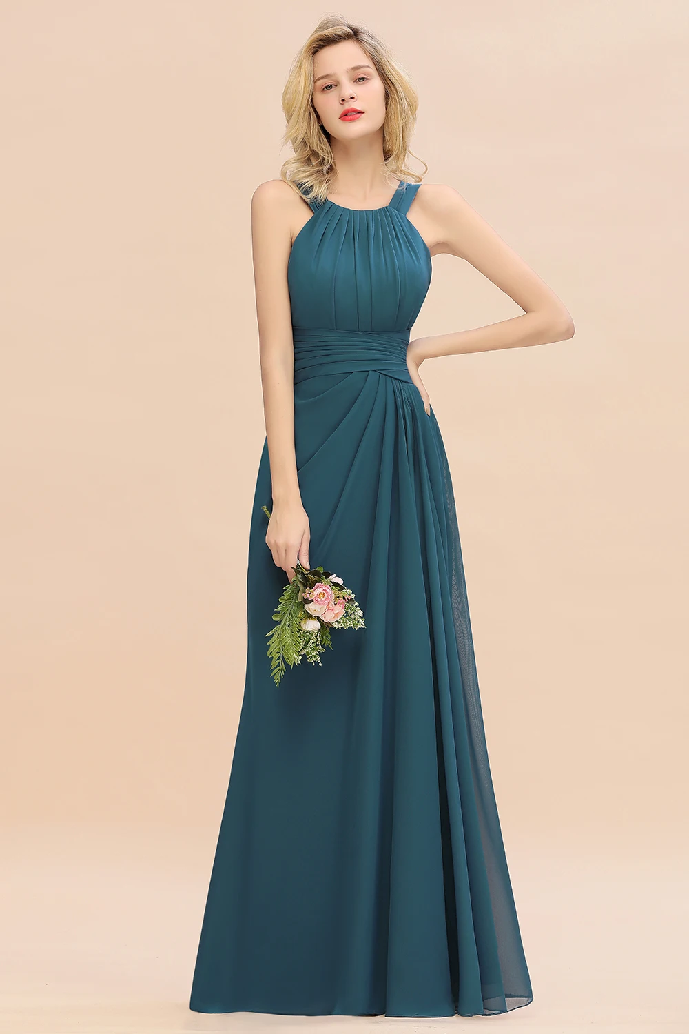 Misshow elegante plissierte lange Brautjungfer kleider für Hochzeits feier Frauen formelle Chiffon Abschluss ball Abendkleider nach Maß