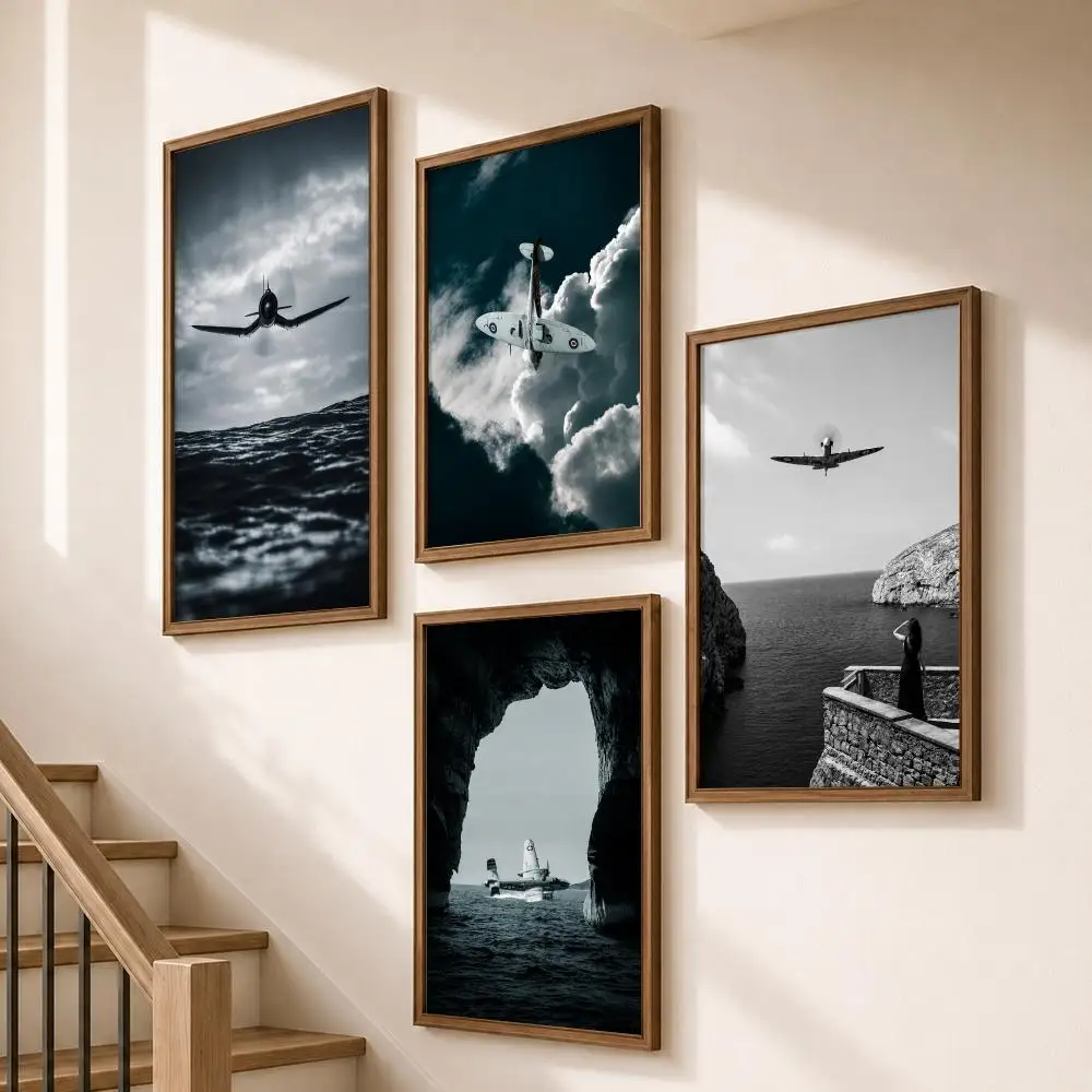 Aviation Vintage Coastal Cinematic Jet Poster Modern Aesthetic Wall Art for Home Bar Cafe Bathroom Decor
