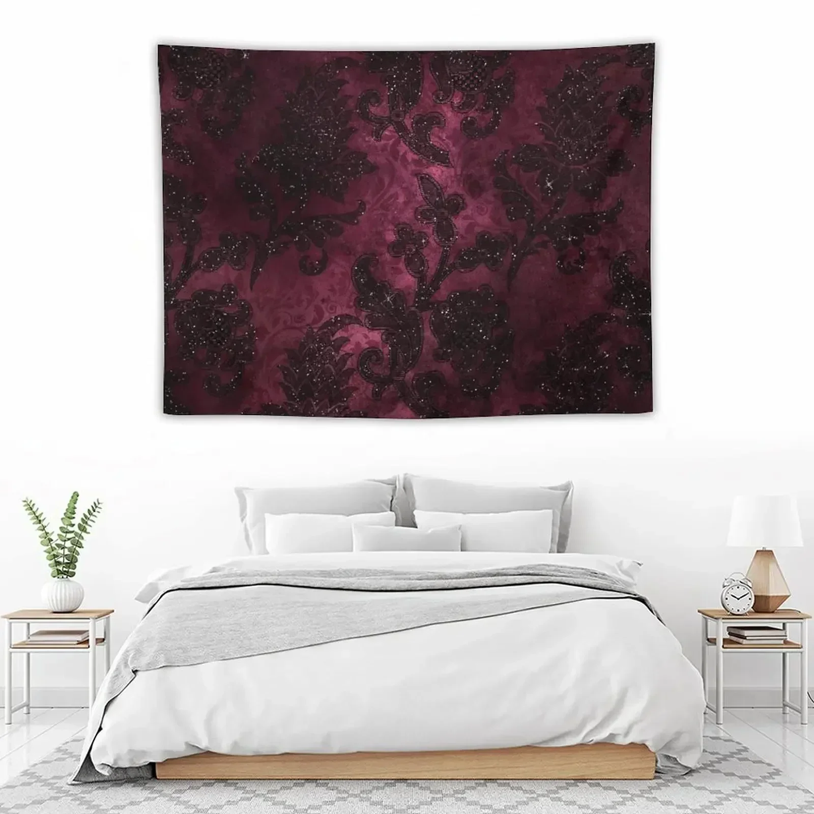 

Vintage Glamour Burgundy Damask Tapestry Outdoor Decoration Room Decorations Aesthetic Tapestry