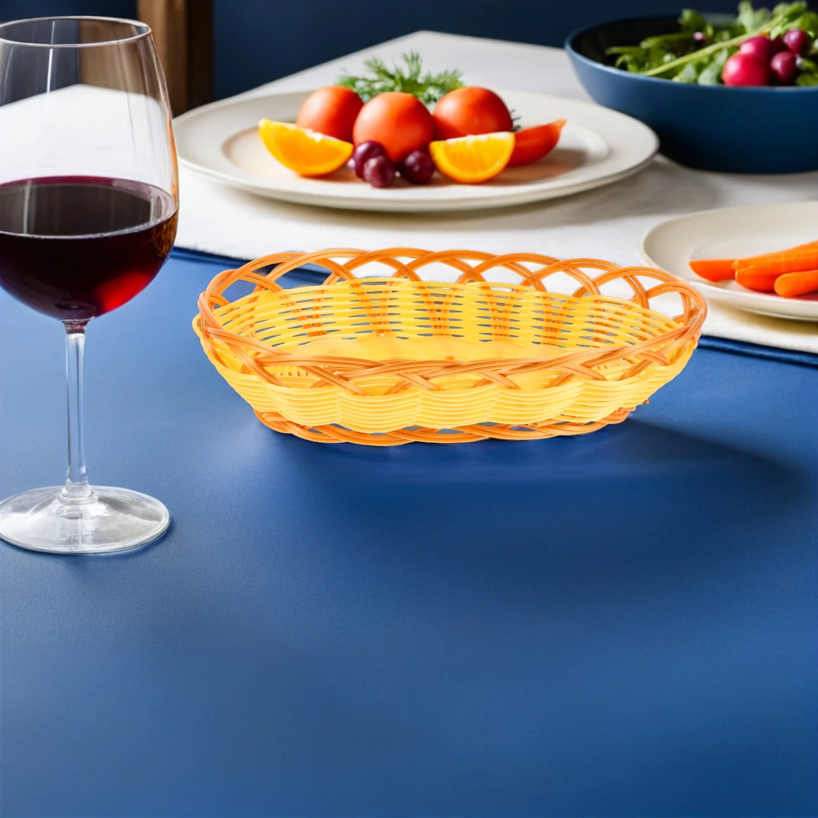 

5pcs Plastic Woven Basket 21Cm Oval Bread Roll Snack Fruit Serving Tray Kitchen Storage Organizer Food Service Holder