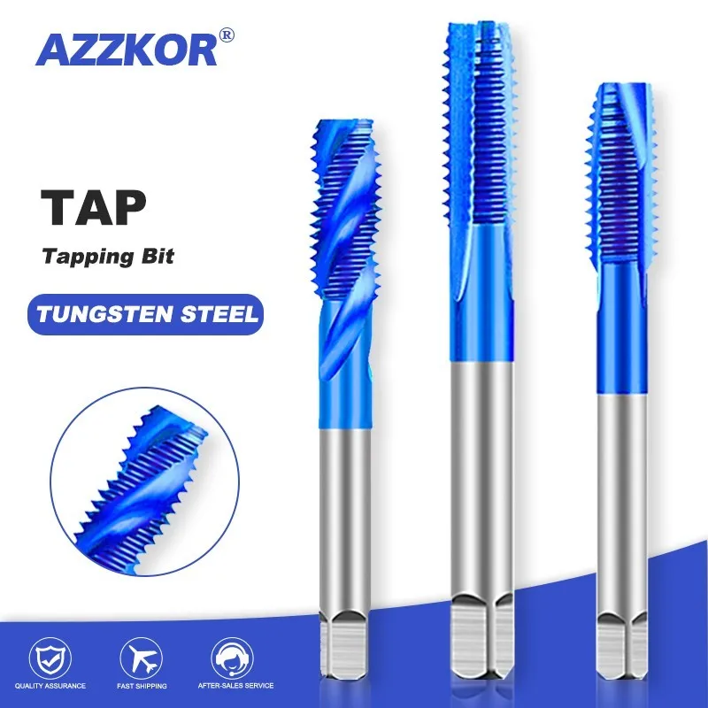 AZZKOR Tip/Spiral/Straight Groove Tap M35 Cobalt Containing Blue Nano Coating Stainless Steel Special Tools M2M3M4M5M6M8M10M12