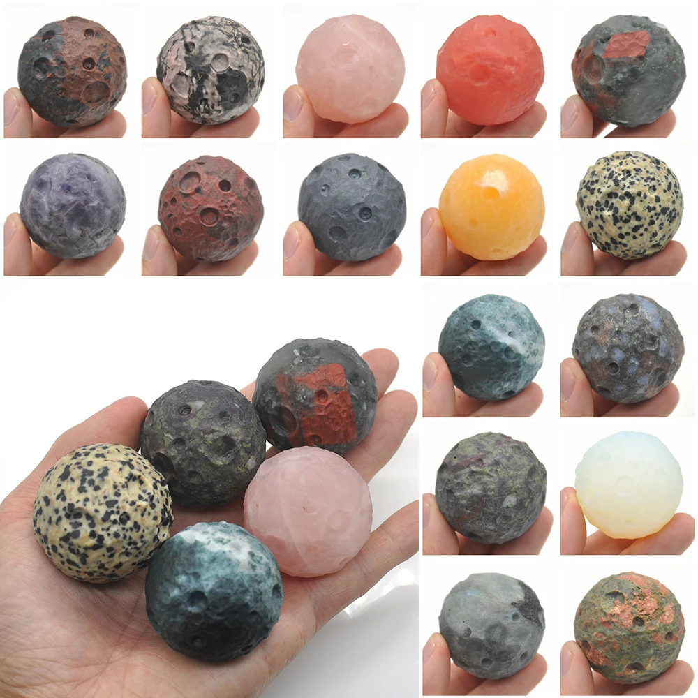 40MM Moon Gemstone Ball Natural Healing Crystals Sphere Ball Handmade Crafts Meteor Crater Stone Wicca Globe Trinket Decor