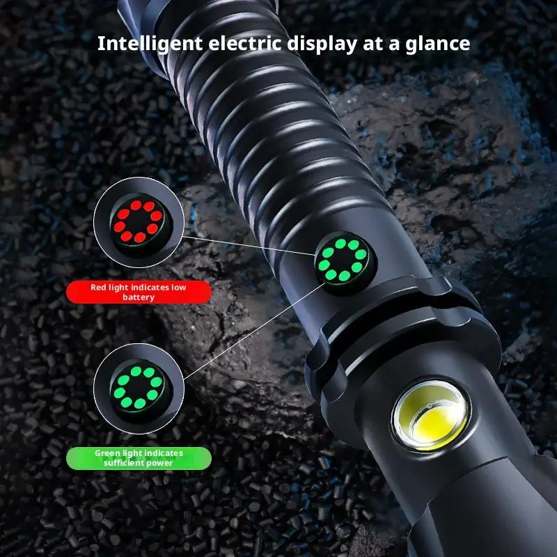 Defense Self-defense Flashlight Rechargeable Tactical Long Handle Torch Outdoor Window Breaker Hammer Emergency Work Flashlight