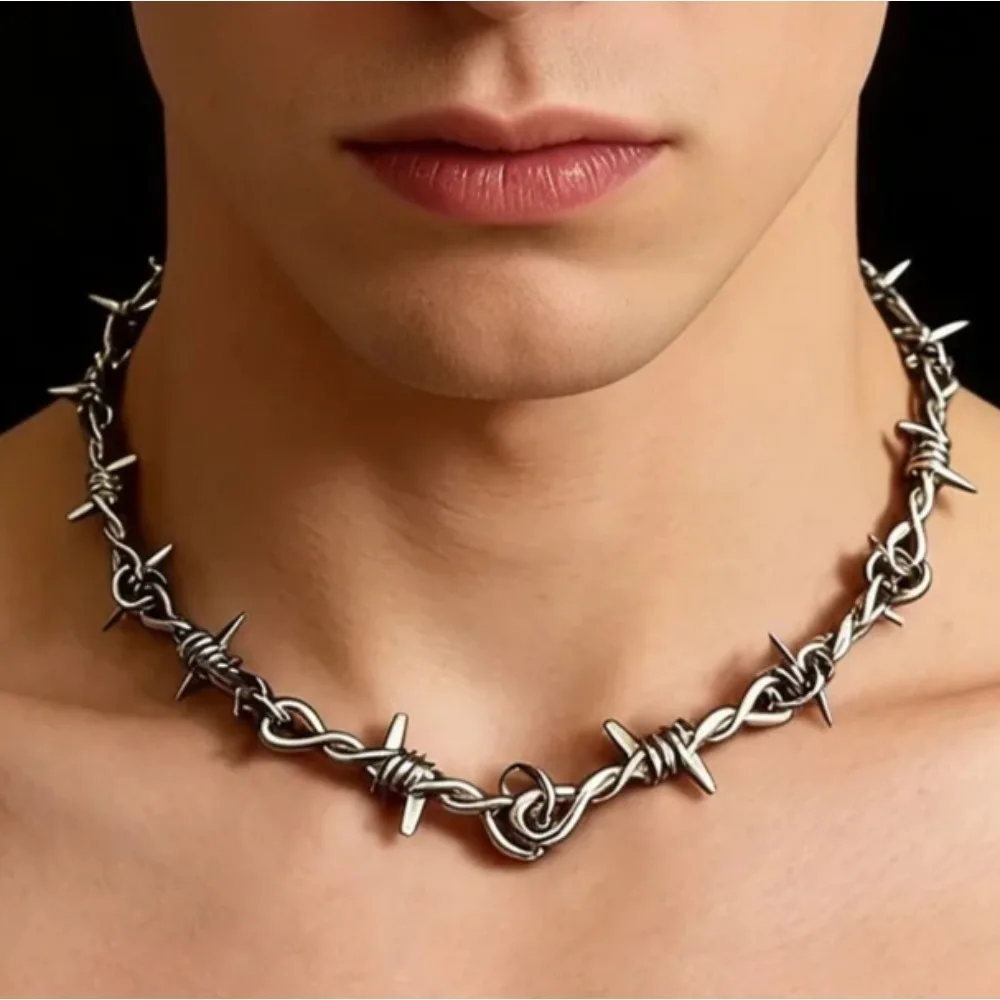 Unisex Choker Necklace Bracelet Women Hip-hop Gothic Punk Barbed Wire Little Thorns Chain Choker Jewelry Gifts
