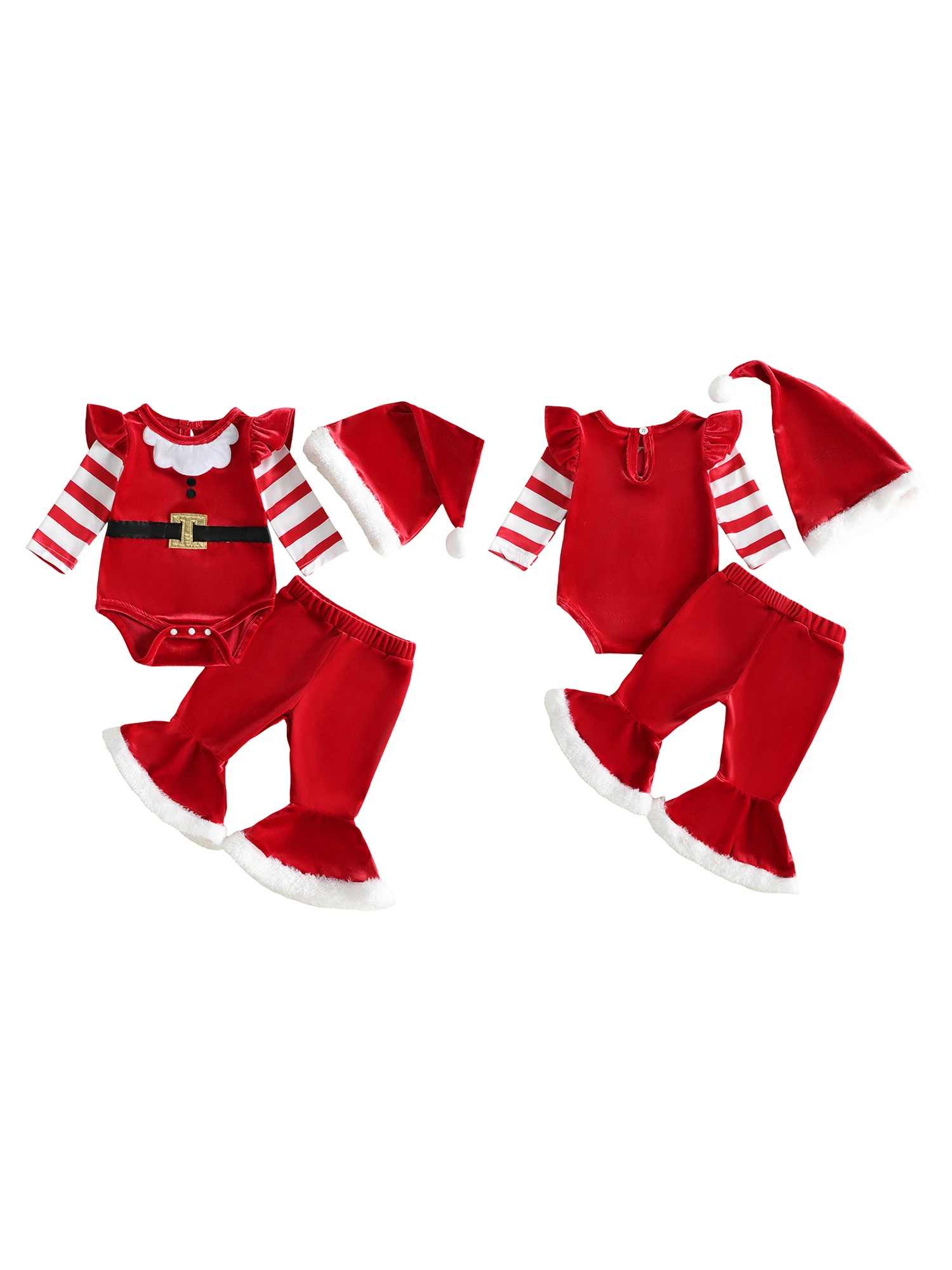 Outfits Long Sleeve Romper Flare Pants Baby Girl Christmas-Outfits Girl Christmas Outfits Long Sleeve Pants Hat Flare Pants