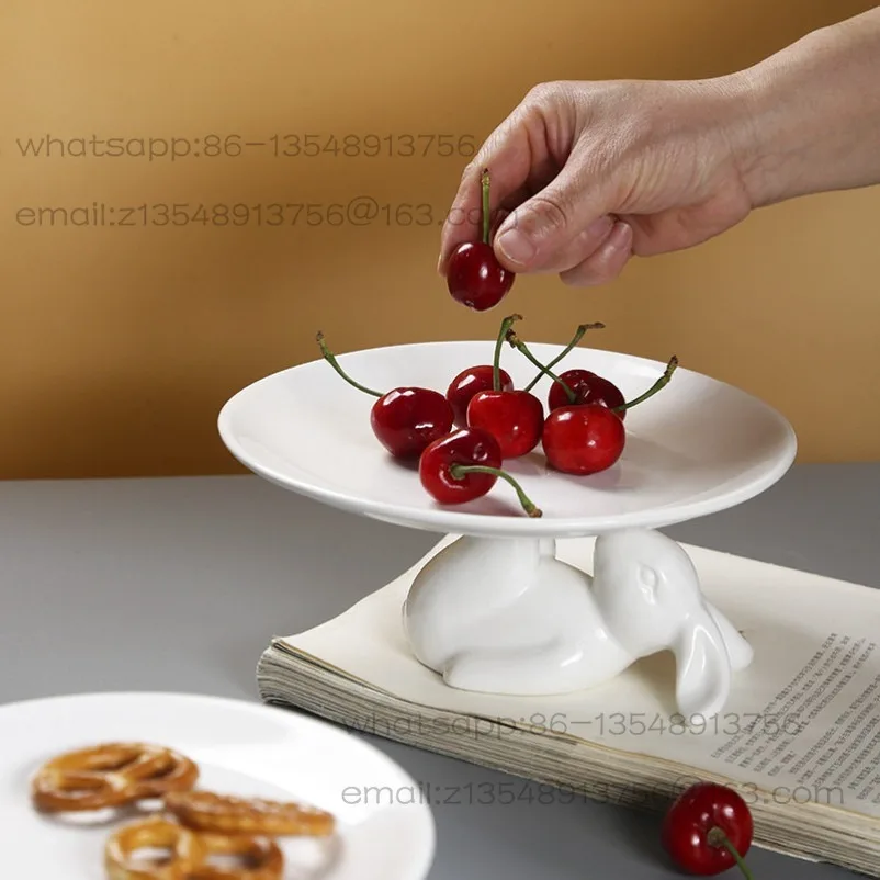 European Pure White CakeCeramic Rabbit Tray Afternoon Tea Snack Rack Dessert Household Snack Fruit Tray