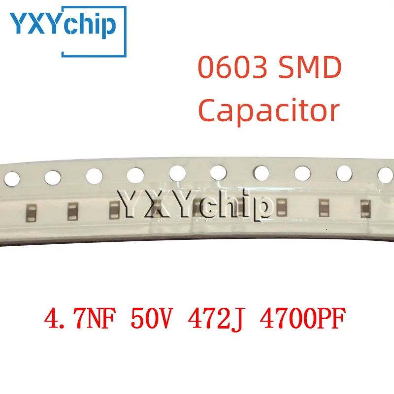 50PCS 0603 4.7NF 50V 472J 4700PF 5% NPO C0G 1608 SMD Chip Multilayer Ceramic Capacitor