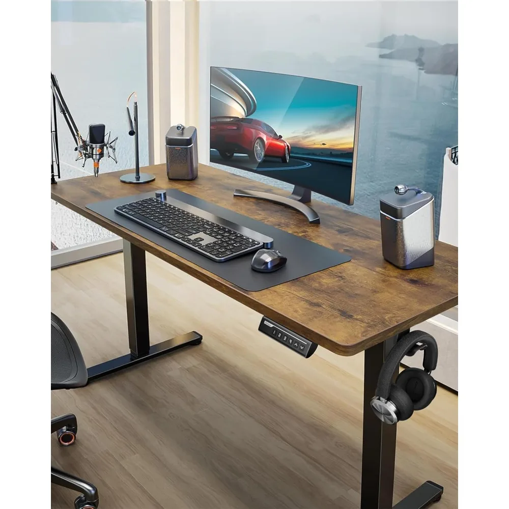 Height Adjustable Electric Standing Desk, 48 x 24 Inches Sit Stand up Desk, Memory Computer Home Office Desk (Vintage Brown)