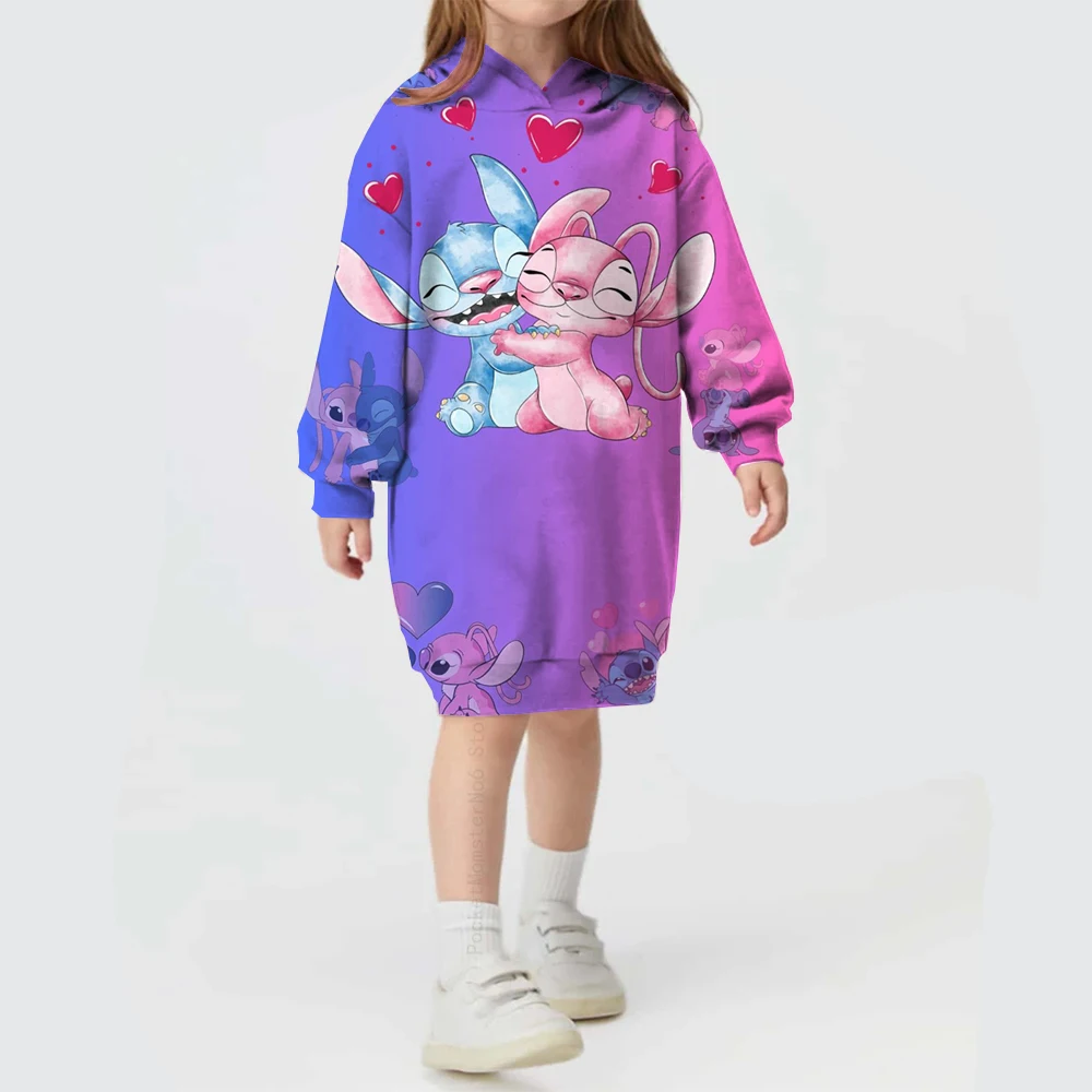 2024 herfst- en wintersweaterjurk Kerst Disney Stitch Print Hoodie-jurk Babymeisje Leuke mode-hoodiejurk