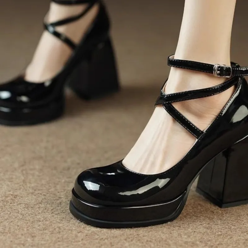 

Shallow Platform Heightened Block Heel Mary Jane Shoes Women's 2025 New Summer Super High Heel Platform Roman Shoes