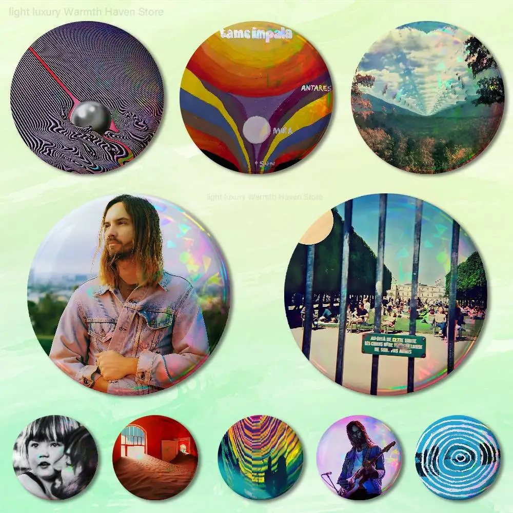 Currents T-Tame I-Impala 58mm 44mm HD Print Brooch Badges Pretty Derby Round Display Brooches Lapel Pins