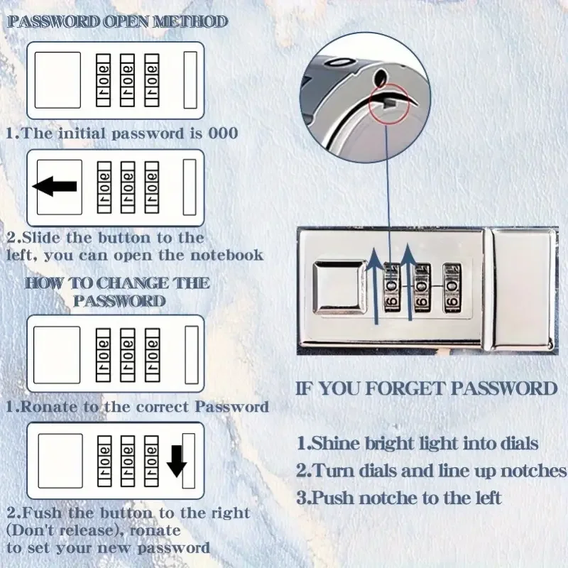 A5 Password Lock Journal Notebook - Creative Plain Ruled Notepad for Students, Stationery Diary with Secure Combination Lock