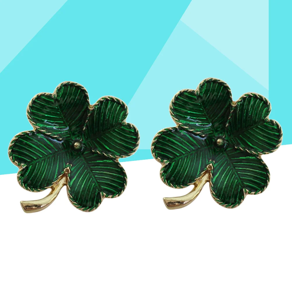 2 Pcs Four Leaf Woman Brooch Patrick Day Enamel Lapel Pin St Patricks Accessories