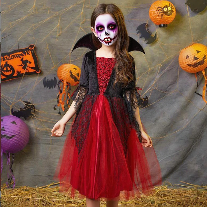 Little Red Riding Hood Halloween Dress for Kid Ghost Bride Gothic Cosplay Vampire Costume Carnival Party Clothes Boys and Girls