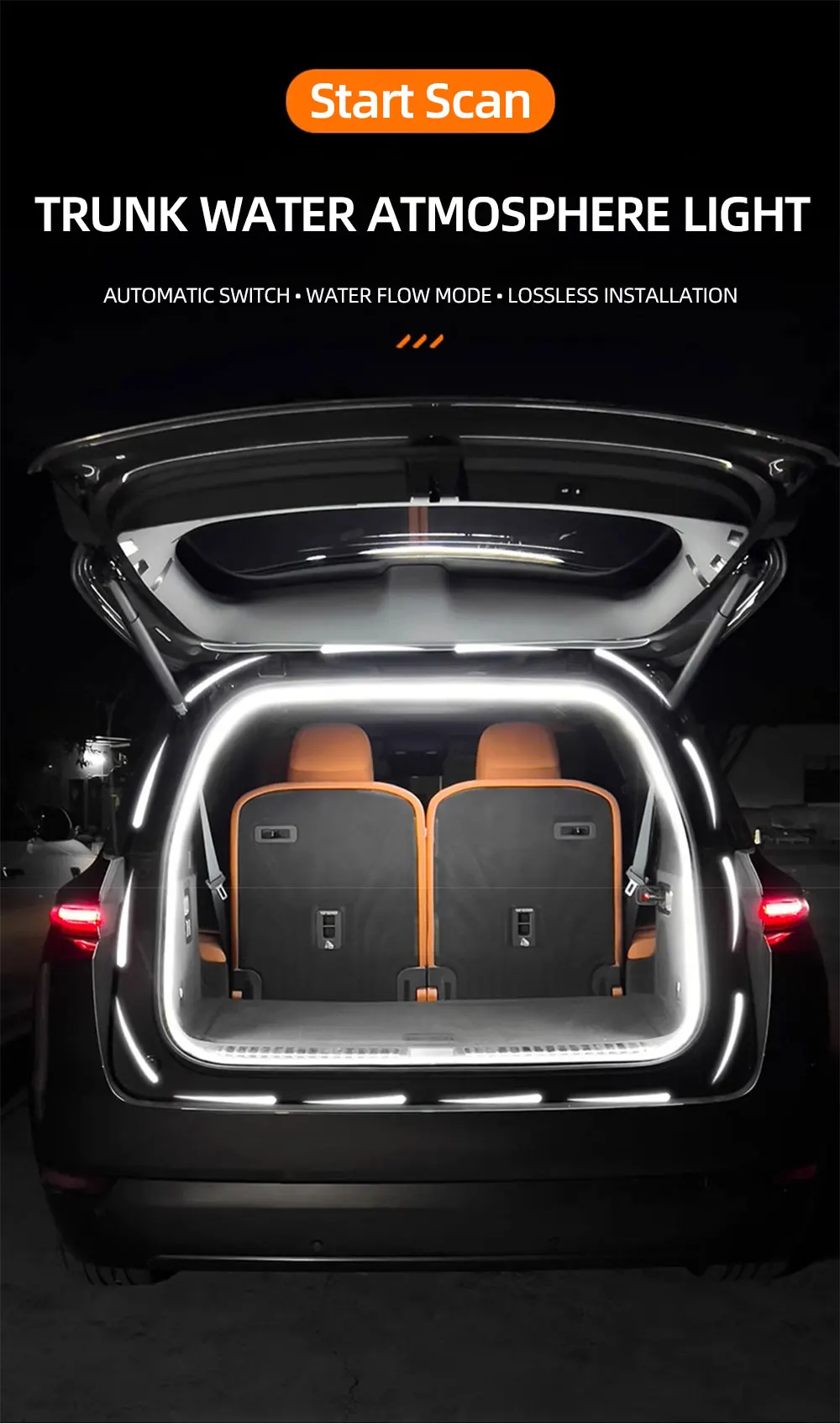 2m/4m Kofferraum-Lichtstreifen Flexibler Scan-Soft-LED-Lichtstreifen Versteckte Kofferraumlampe mit automatischer Induktion Universell für SUV MPV – Detail 1