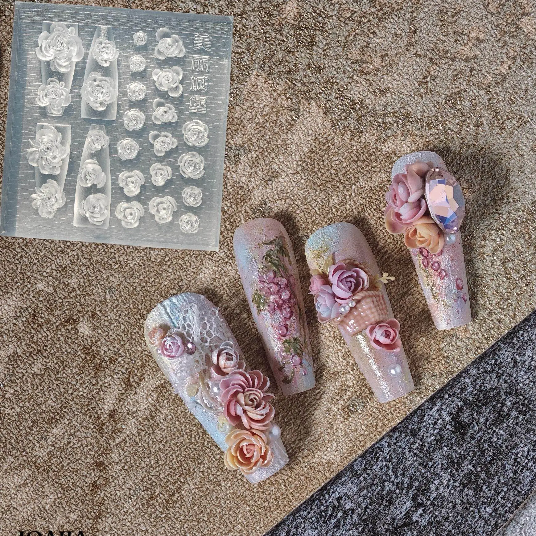 

Western peony nail art mold stamping flower bud flower rose engraved Carved silicone mold DIY Template Stencils Reusable Tools
